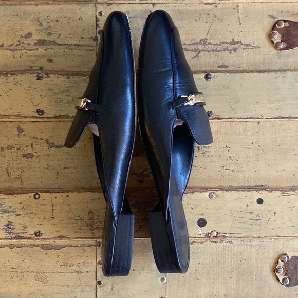 MICHAEL KORS DESIGNER BLACK 100% LEATHER MULES SLIP ON LOAFER SHOES 8 M - Picture 11 of 16
